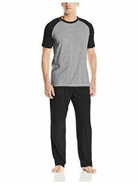 Hanes Men's X-Temp Short Sleeve Raglan Top & Pant Set Gray Black 2XL